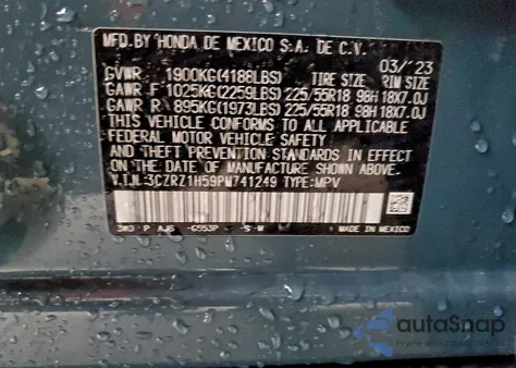 2023 Honda Hr-V Sport z USA, uszkodzony, nr VIN 3CZRZ1H59PM741249